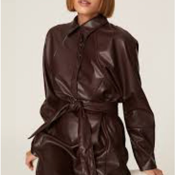 Sale Brown Oxblood Marissa Webb Belted Vegan Leather Shacket, Size 10